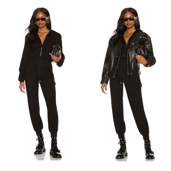 REVOLVE Pants - THE RANGE NYC Hoodie Fleece Jumpsuit Onyx Black Small Revolve